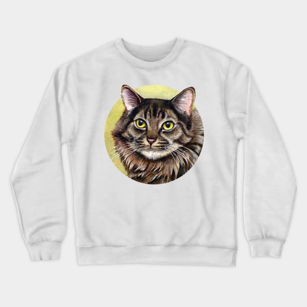 Cute Brown Tabby Cat Crewneck Sweatshirt by rebeccawangart